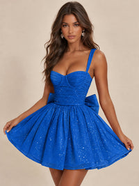 Sweetheart Glitter Tulle Puffy Mini Dress with Bow