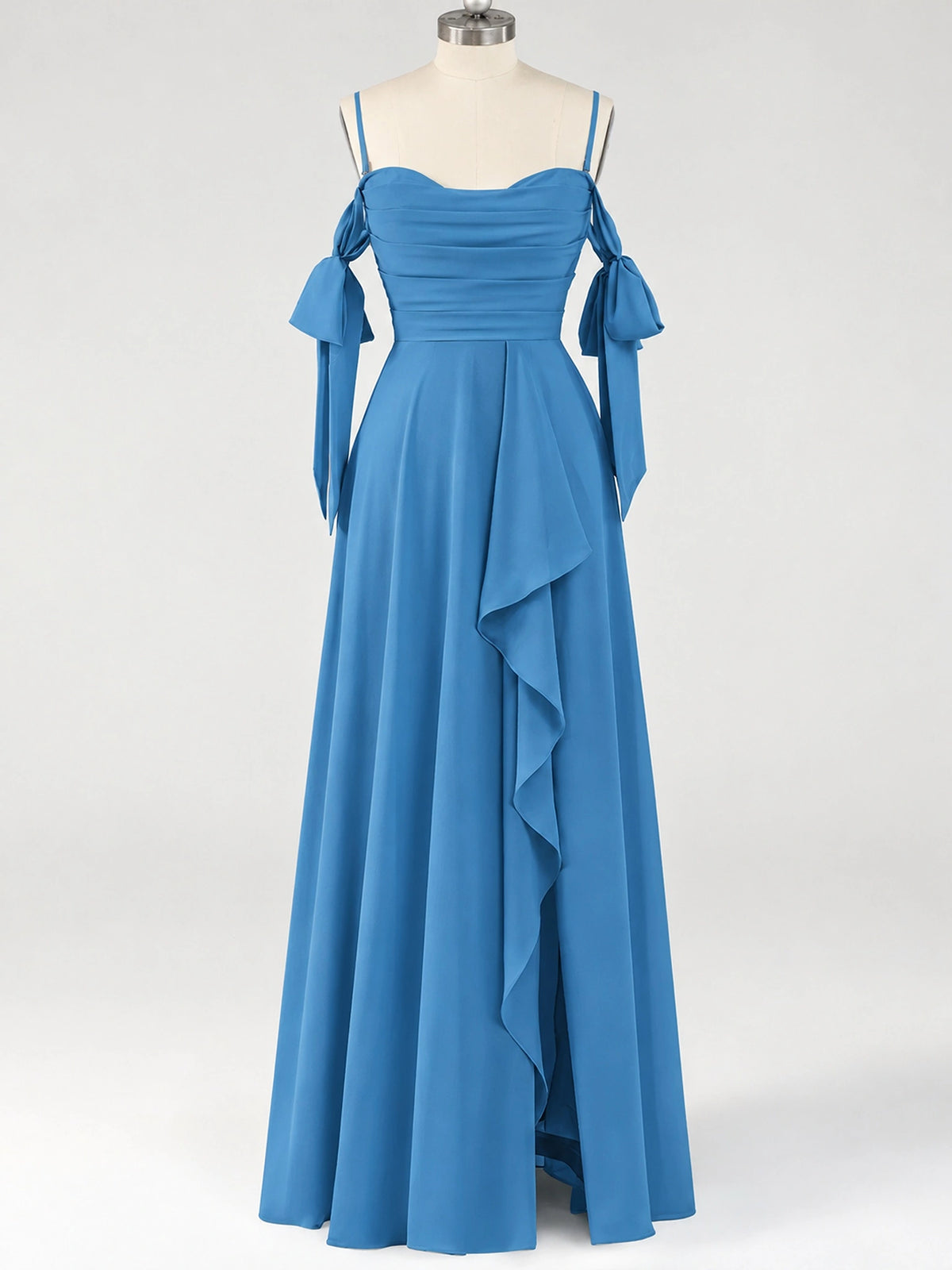 A-Line Ruffles Chiffon Bridesmaid Dress with Slit