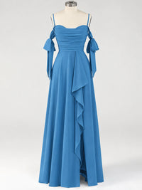 A-Line Ruffles Chiffon Bridesmaid Dress with Slit