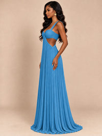 Butter Yellow Pleated Cutout Maxi Dress