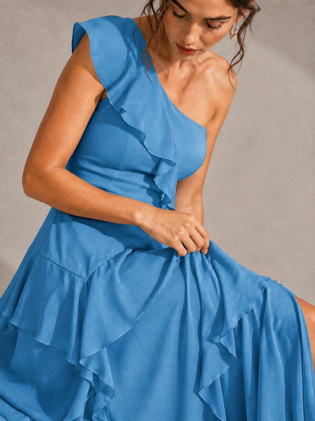 Sage Green One Shoulder Ruffle Bridesmaid Dress