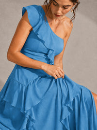 Sage Green One Shoulder Ruffle Bridesmaid Dress