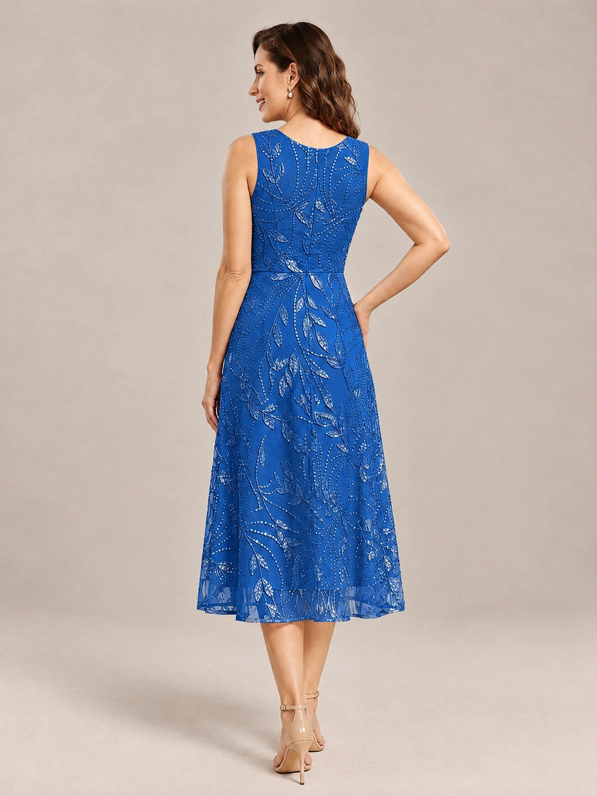 Tea Length Sequin Lace Mother of the Bride Dress with Chiffon Jacket