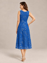 Tea Length Sequin Lace Mother of the Bride Dress with Chiffon Jacket