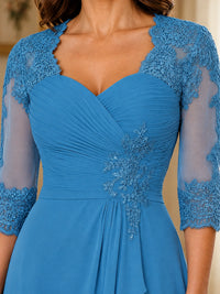 Chiffon Lace Applique Mother of the Bride Dress with 3/4 Sleeves