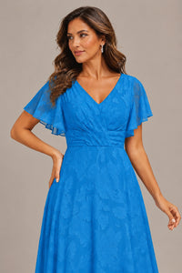 Jovellee Floral Chiffon A-Line Mother of the Bride Dress with Flutter Sleeves