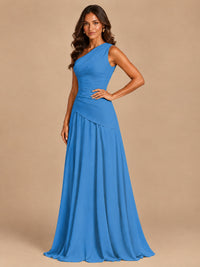 One Shoulder Prom Dress A-line Ruched Women Wedding Formal Gowns