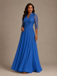 Embellished Appliques Mother of the Bride Dress with 3/4 Sleeves