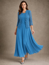2-Piece Chiffon Mother of the Bride Dress with Lace Jacket