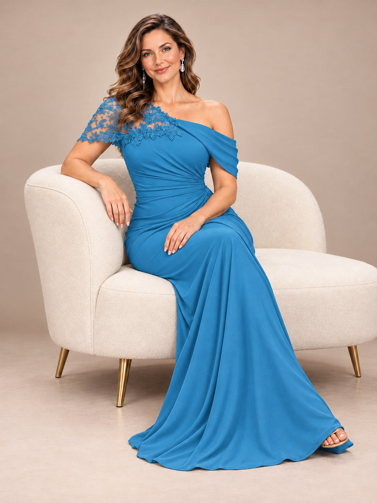 One Shoulder Chiffon Mother of The Bride Dress