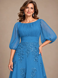 A-Line Mother of the Bride Dress with Sheer Puff Sleeves