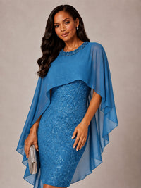 Floral Sheath Mother of the Bride Dress with Cape Overlay