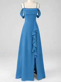 Spaghetti Strap Chiffon Bridesmaid Dress with Ruffles Slit