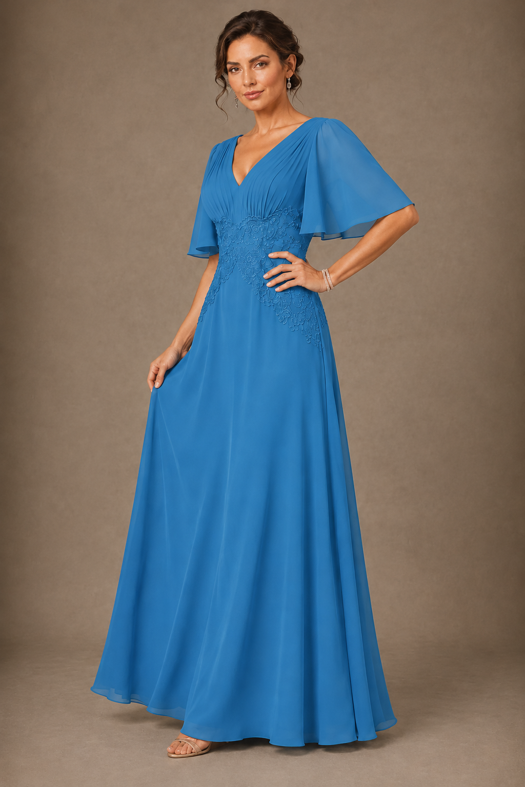 A-Line Chiffon Mother of the Bride Dress with Applique