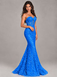 Strapless Corset Mermaid Prom Dress Lace Appliqué Formal Gown