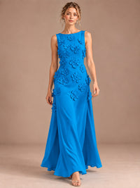 3D Floral Applique Sleeveless Formal Maxi Dress