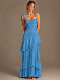 Spaghetti Strap Tiered Ruffles Chiffon Prom Dress