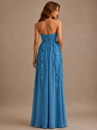 Srapless Sweetheart Chiffon Prom Dress Ruffle Formal Evening Gown