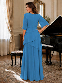 Asymmetric Draped Chiffon Mother of the Bride Dress with Flutter Sleeves
