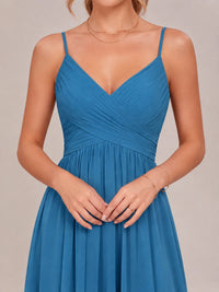 V-Neck Pleated Chiffon Long Bridesmaid Dress with Slit