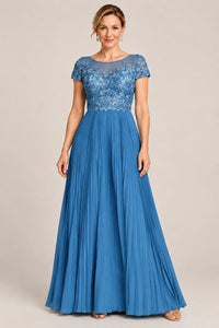 Embroidered Lace Pleated Mother of the Bride Dress