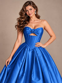 Pink Strapless Corset Satin Prom Derss & Ball Gown with 3D Floral