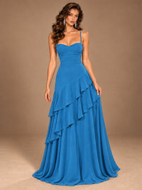 Sweetheart A-Line Ruffle Prom Dress with Spaghetti Straps