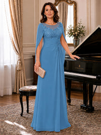 Elegant Applique Chiffon Mother of the Bride Dress with Cape Sleeves