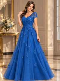 Lace Appliques A-line Mother of The Bride Dresses with Short Sleeves