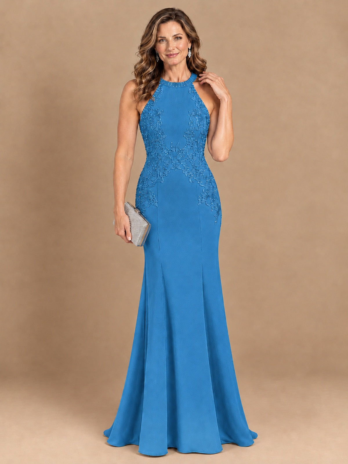 Halter Neckline Lace Appliques Mother of The Bride Dresses