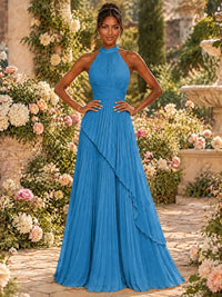 Wrap Pleated Prom Dress Halter A-line Chiffon Formal Wedding Dress