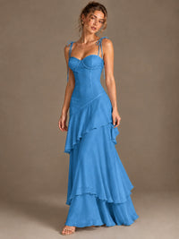 Spaghetti Strap Tiered Ruffles Chiffon Prom Dress