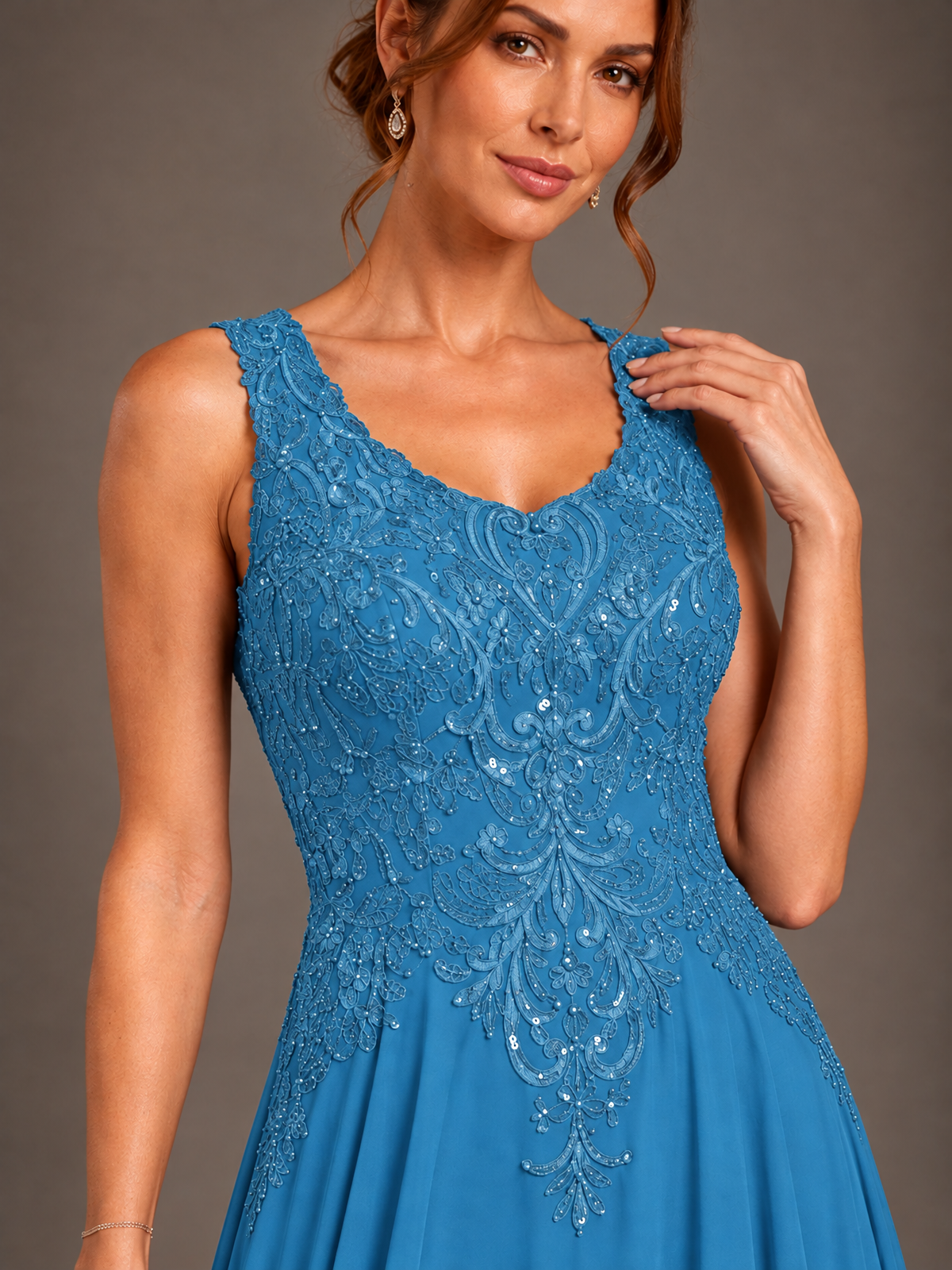 A-line 2 Pieces Chiffon Appliques Mother of The Bride Dresses with Jackets
