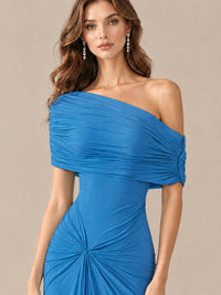 Elegant Draped Off Shoulder Ruched Mermaid Chiffon Formal Evening Gown