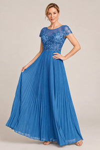 Embroidered Lace Pleated Mother of the Bride Dress