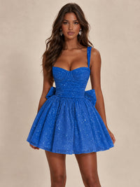 Sweetheart Glitter Tulle Puffy Mini Dress with Bow