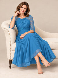 Tea-Length Mother of the Bride Dress with Lace 3/4 Sleeves