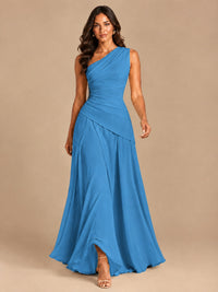 One Shoulder Prom Dress A-line Ruched Women Wedding Formal Gowns