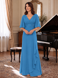 V-Neck Chiffon Lace Mother of the Bride Dresses