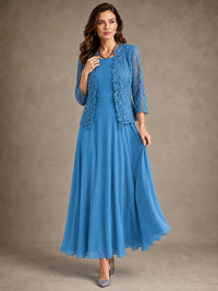 2-Piece Chiffon Mother of the Bride Dress with Lace Jacket