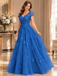 Lace Appliques A-line Mother of The Bride Dresses with Short Sleeves