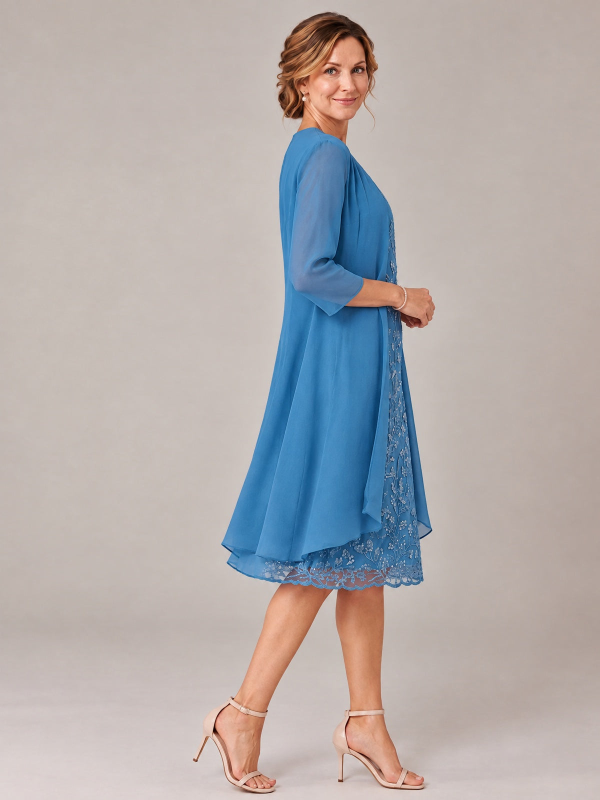 Tea Length Sequin Lace Mother of The Bride Dress with Chiffon Jacket