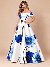 Blue floral formal dress with side pockets