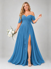Off Shoulder Chiffon Bridesmaid Dress with Slit