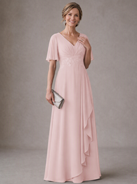 V-Neck Chiffon Lace Mother of the Bride Dresses