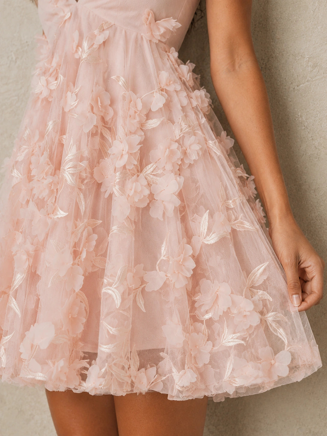 Blush Pink 3D Floral Tulle Short Homecoming Dress