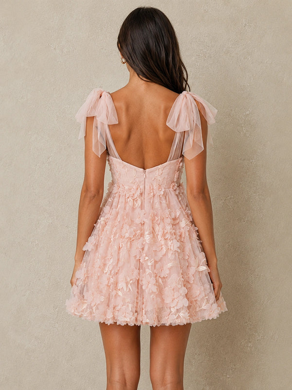 Blush Pink 3D Floral Tulle Short Homecoming Dress