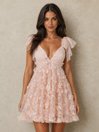 Blush Pink 3D Floral Tulle Short Homecoming Dress