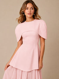 Blush Pink Cape Sleeve Peplum Maxi Dress