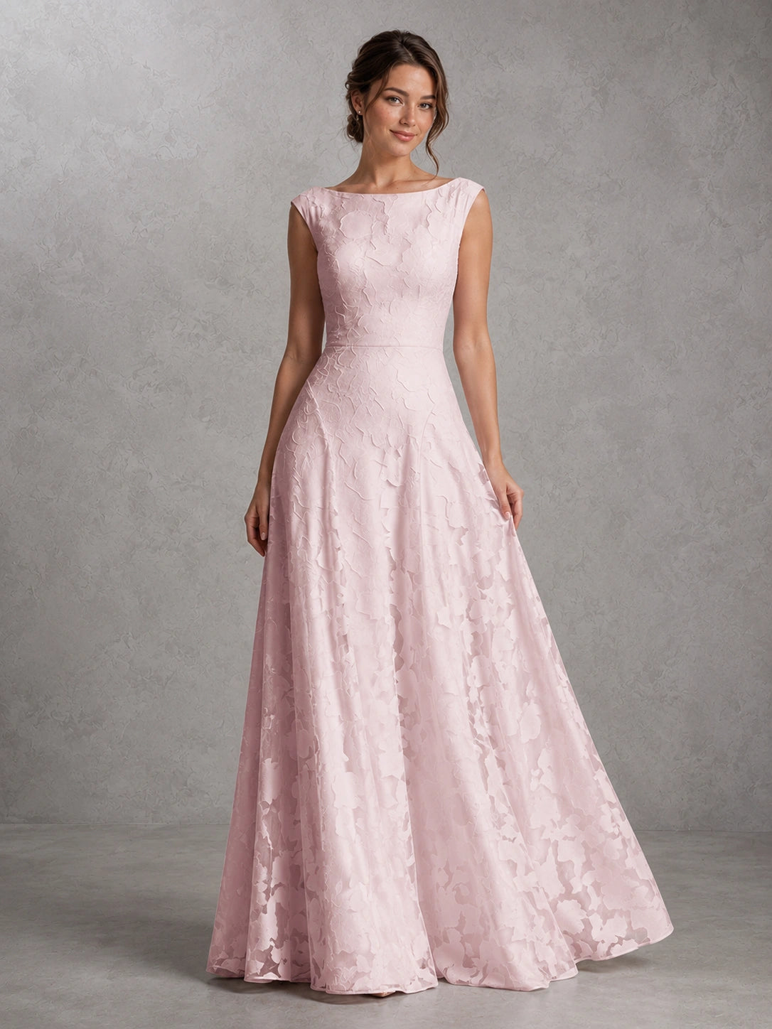 Blush Pink Lace Applique A-Line Bridesmaid Dres